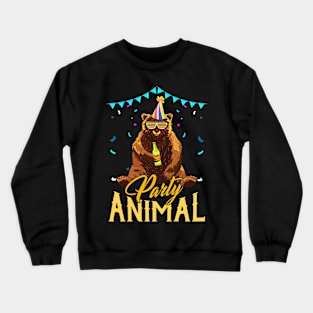 Party Animal Cute Bear in Party Hat Funny Birthday Crewneck Sweatshirt